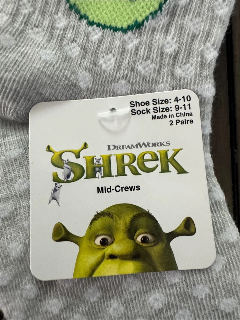DreamWorks Shrek Women's Gray Mid-Crew Socks with Neon Green Accent